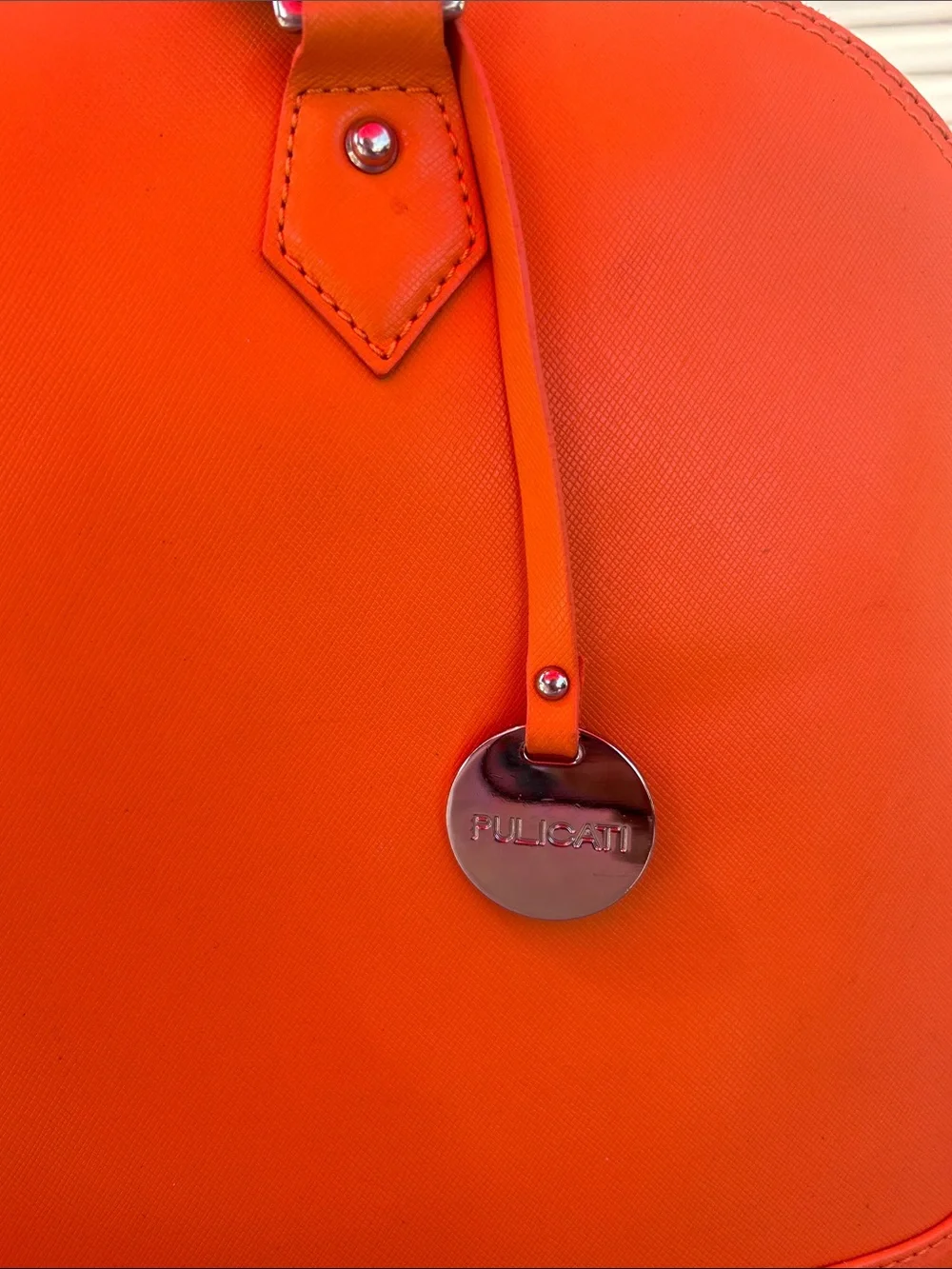 Pulicati Vibrant Orange Dome saffiano leather Satchel